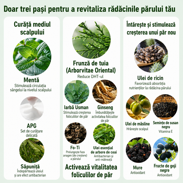 Păr Mai Des și Mai Puternic-Șampon Natural pentru Creșterea Părului  1+1 GRATIS